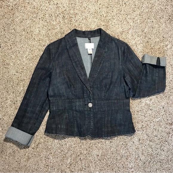 Women’s WHITE HOUSE | BLACK MARKET Dark Blue Denim Jean Jacket Blazer EUC Sz 8 - Picture 2 of 14